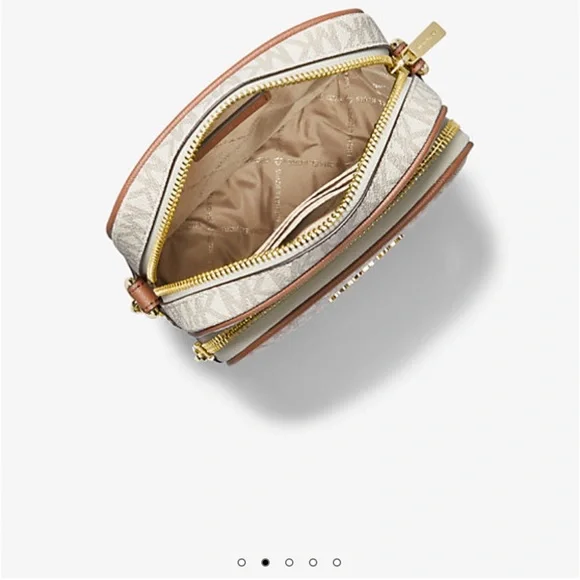 Michael Kors Jet Set Travel Medium Logo Brown and Cream Crossbody Bag - Picture 3 of 4